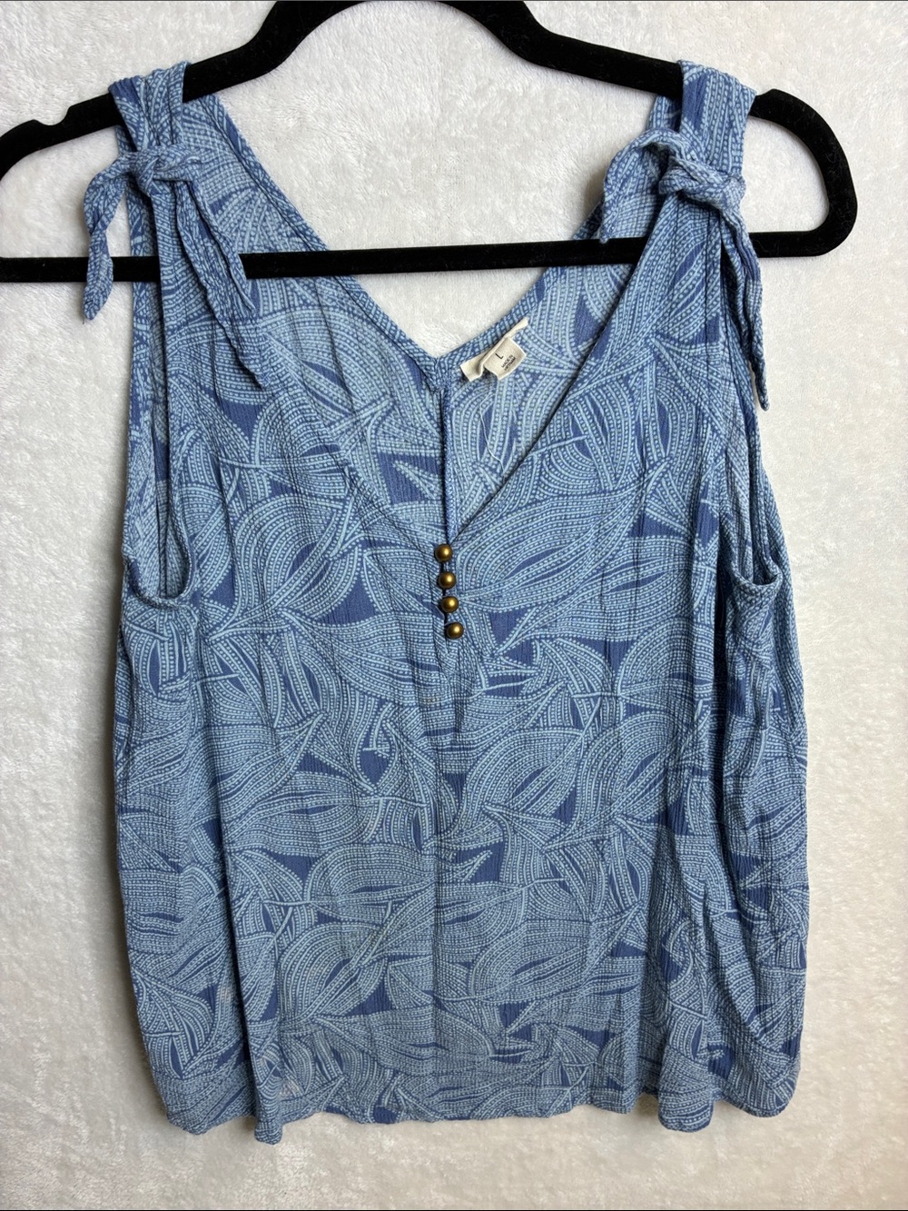 a.n.a Blue Patterned Tie-Shoulder Tank with Button Detail